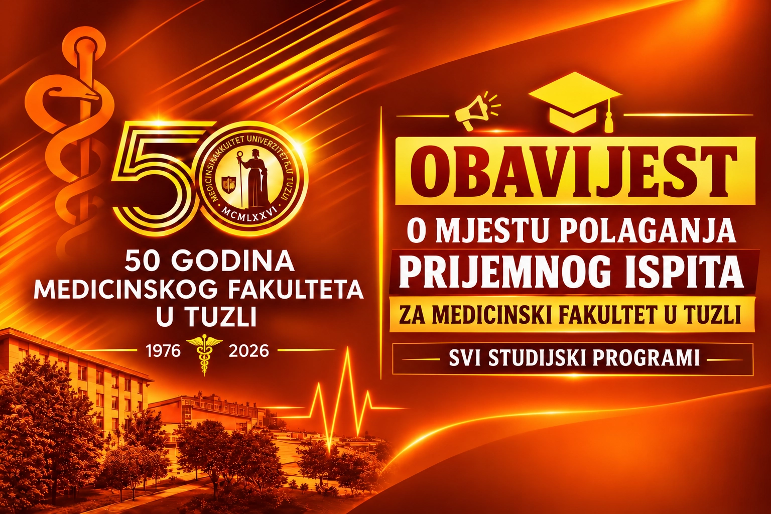 Obavijest o mjestu polaganja prijemnog ispita - Medicinski fakultet u Tuzli - svi studijski programi